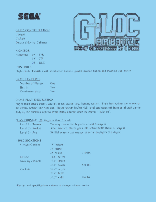 G-LOC R360 (World) Arcade Game Cover